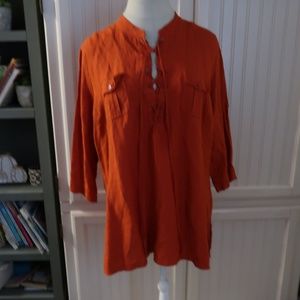 ASHLEY STEWART ORANGE Linen Blouse 24w